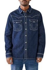 True Religion Brand Jeans Big T Cotton Denim Snap-Up Western Shirt