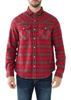 True Religion Brand Jeans Big T Plaid Cotton Snap-Up Western Shirt