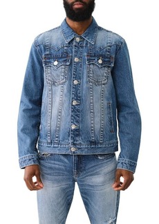 True Religion Brand Jeans Jimmy Rope Embellished Graphic Denim Trucker Jacket