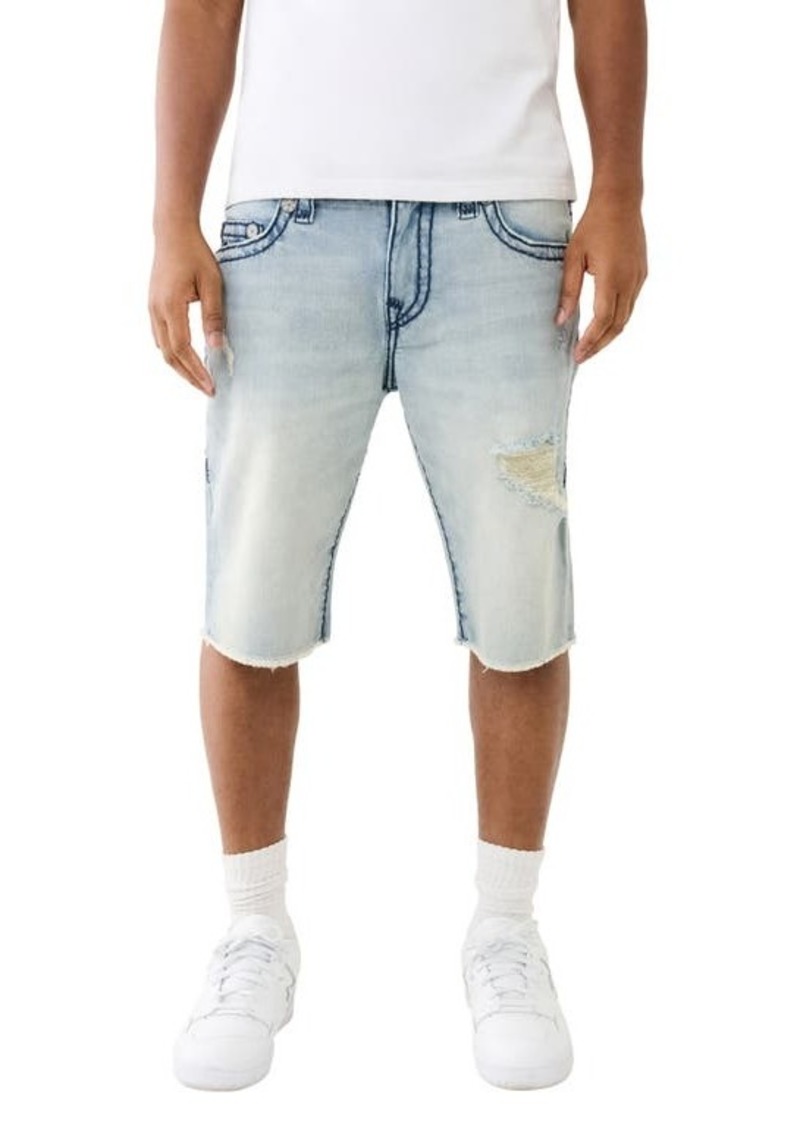 True Religion Brand Jeans Ricky Frayed Straight Leg Denim Shorts