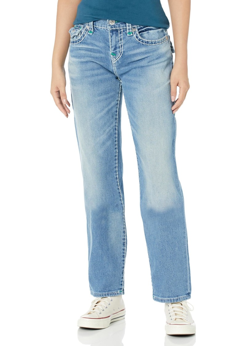 True Religion Brand Jeans Women's Ricki Relaxed Straight Double Raised Stitched Jean
