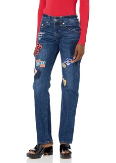 True Religion Brand Jeans Women's Ricki Relaxed Straight Jean with Patches