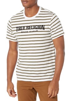 True Religion Men's Arch Logo Stripe Tee Optic White/Kalamata