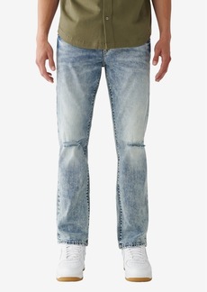 True Religion Men's Ricky Super T Straight Leg Jeans - Torrential Medium Wash with Rips