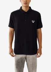 True Religion Men's Damask Short Sleeve Polo Shirt - Jet Black