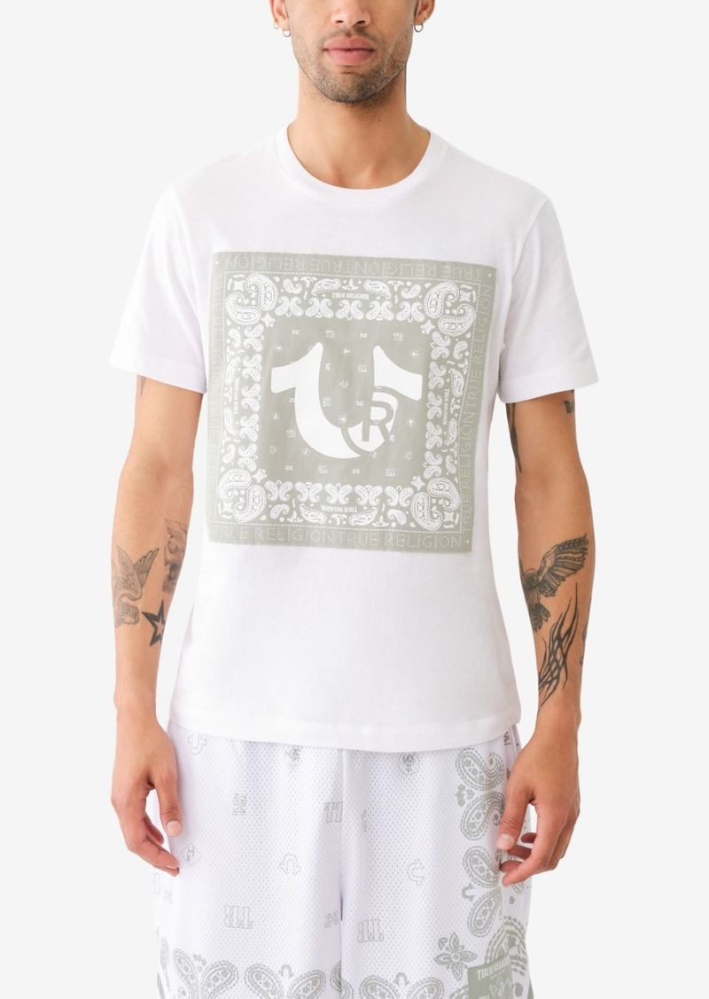 True Religion Men's Short Sleeve Fray Twill Applique Tee - Optic White