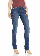 True Religion Women's Billie Big T Mid Rise Straight Leg fit Jean with Back Flap Pockets