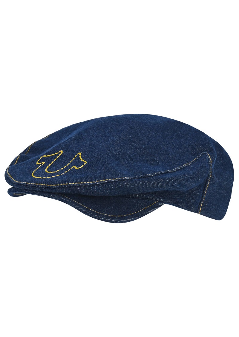 True Religion Women's Flat Cap Cotton Breathable Driving Newsboy Hat with Horseshoe Stitched Logo