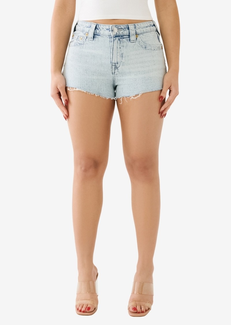 True Religion Women's Hip Cutout Summer Denim Shorts - Medium Wash