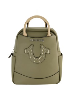 True Religion Women's Mini Backpack Studded Horseshoe Logo Small Travel Bag Purse Adjustable Shoulder Straps