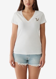 True Religion Women's Short Sleeve Buddha V-neck T-shirt - Optic White