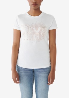 True Religion Women's Short Sleeve Crystal Slim Crew T- shirt - Optic White