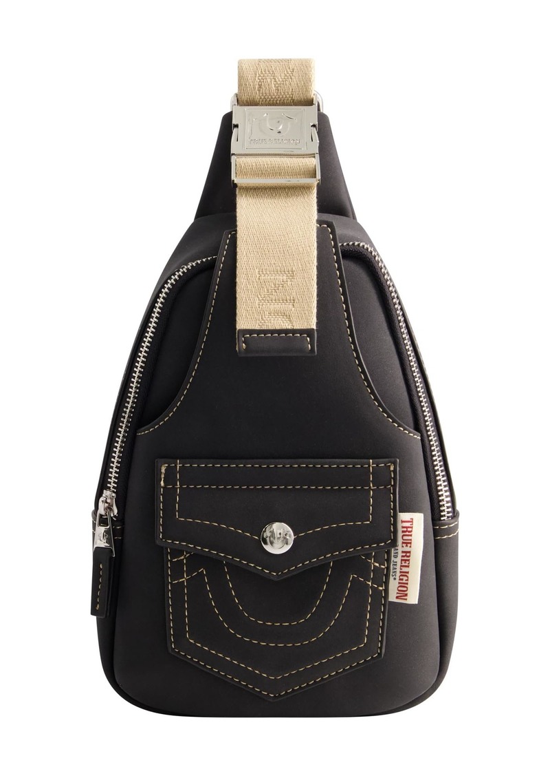 True Religion Women's Sling Bag Faux Suede Small Travel Backpack with Adjustable Shoulder Crossbody Strap
