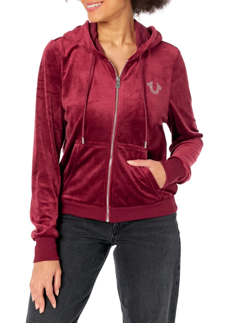 True Religion Women's Velour Buddha Face Zip Hoodie