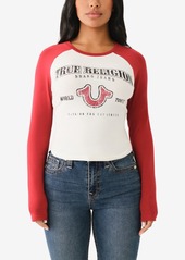 True Religion Women's Vintage-Style Contrast Raglan Top - Winter White/Dutch Blue