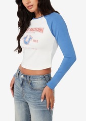 True Religion Women's Vintage-Style Contrast Raglan Top - Winter White/Dutch Blue