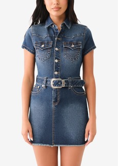 True Religion Women's Western Belted Denim Dress - Blue