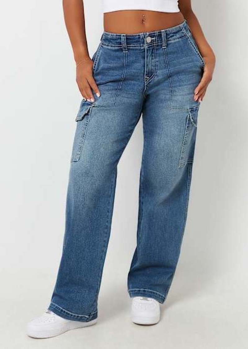 True Religion Women's Baggy Cargo Straight Jean