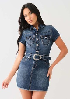 True Religion Women's Belted Denim Western Mini Dress