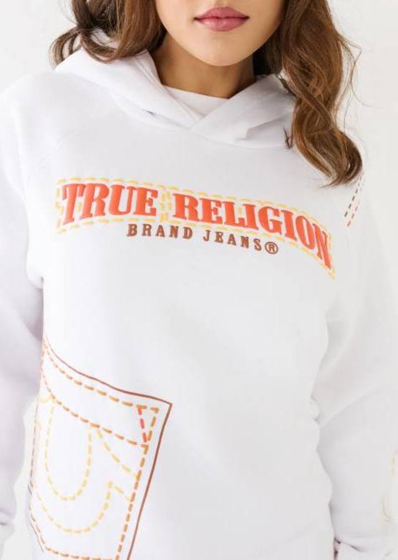 True Religion Women's Big T Puff Print Boyfriend Hoodie