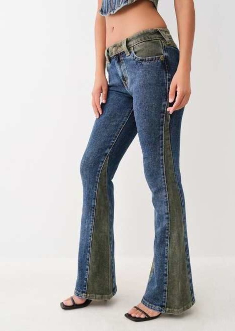 True Religion Women's Colorblock Mid Rise Flare Jean