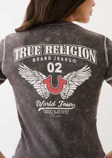 True Religion Women's Contrast Stitch Acid Wash Tee