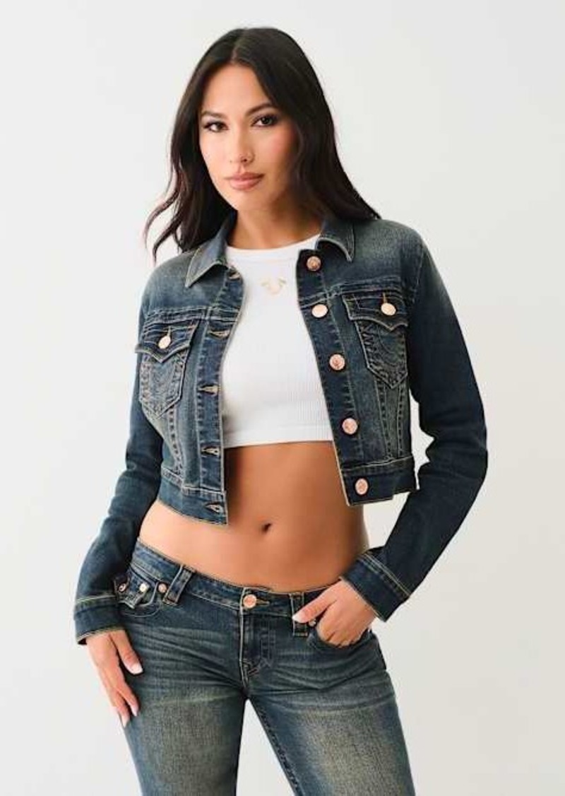 True Religion Women's Crop Denim Trucker Jacket