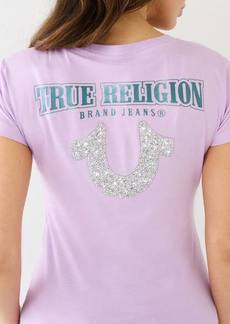 True Religion Women's Crushed Crystal Horeshoe V Neck Tee