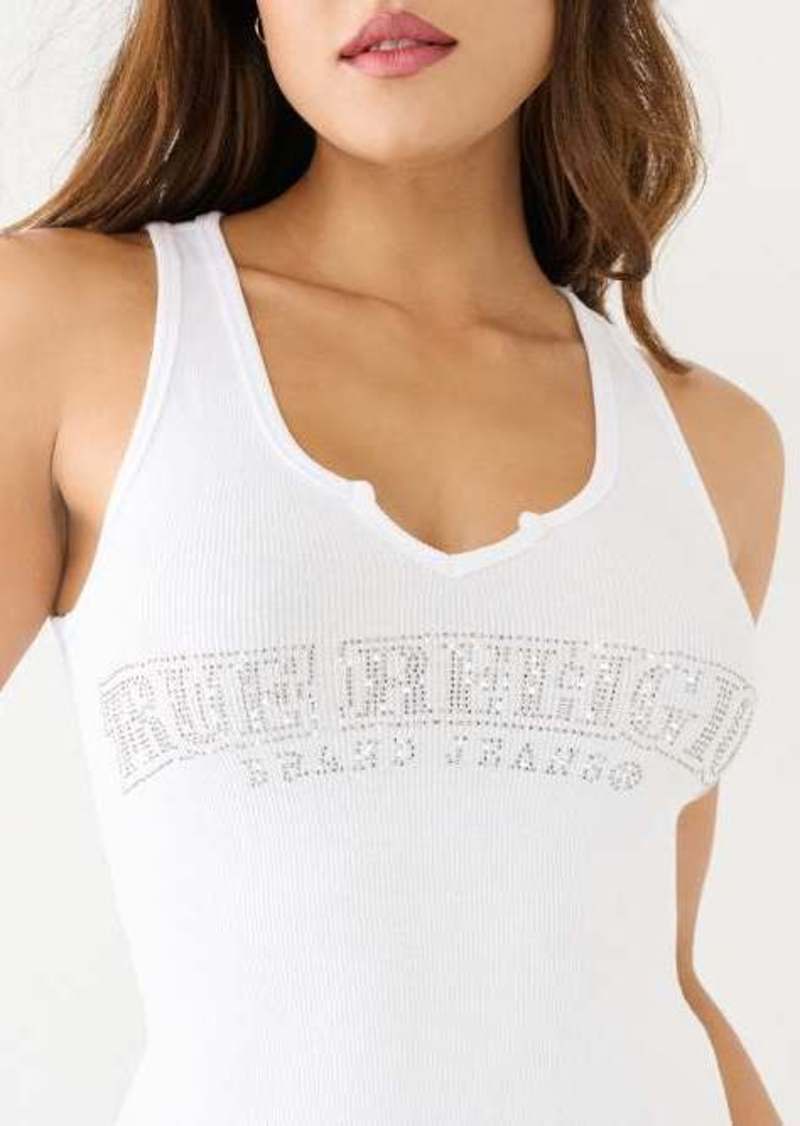 True Religion Women's Crystal Arched Logo Tank Top