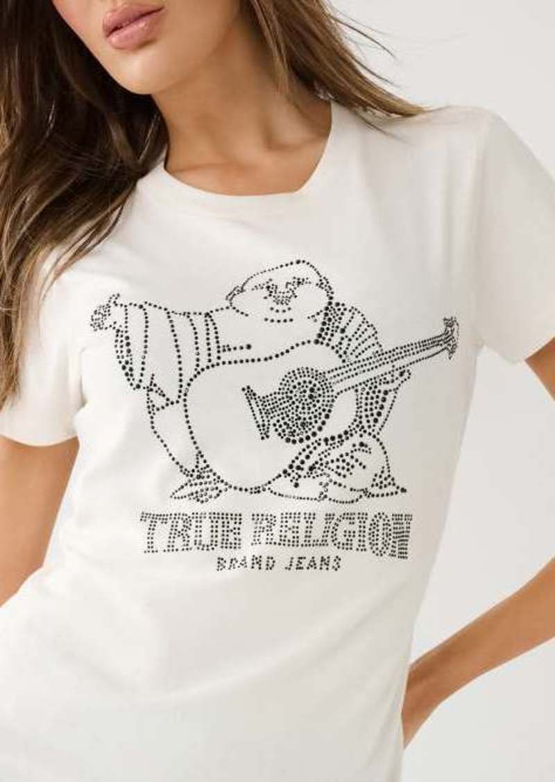 True Religion Women's Crystal Buddha Logo Slim Tee
