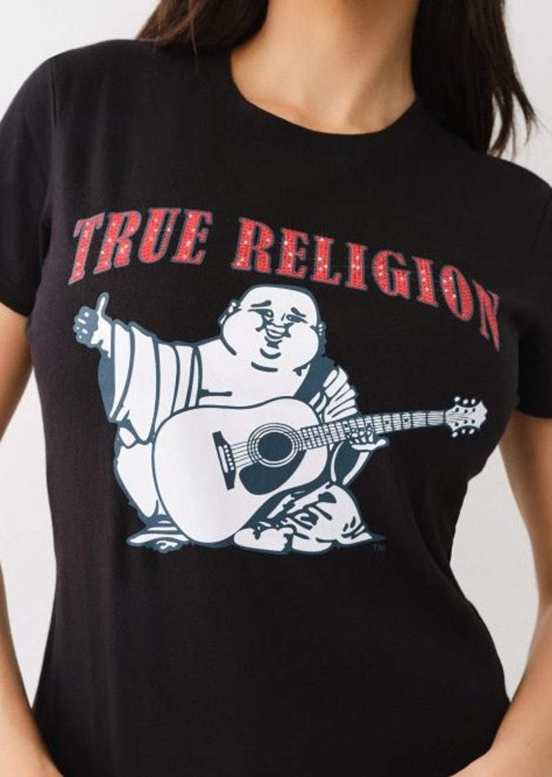 True Religion Women's Crystal Buddha Logo Tee