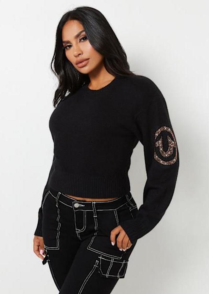 True Religion Women's Crystal Horseshoe Pullover Sweater