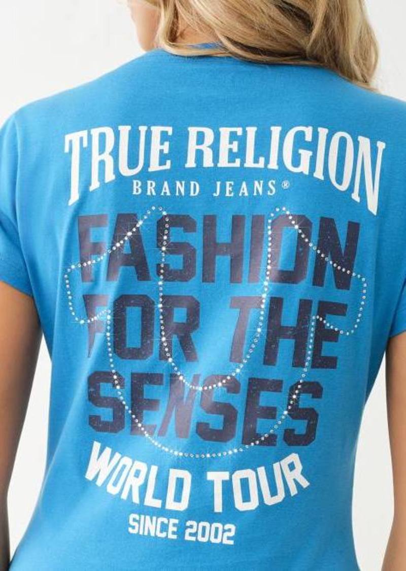 True Religion Women's Crystal Horseshoe World Tour T-Shirt