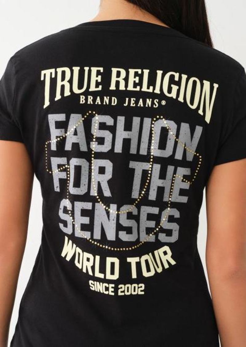 True Religion Women's Crystal Horseshoe World Tour T-Shirt