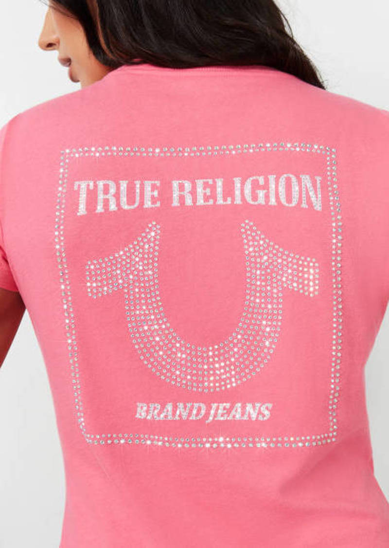 True Religion Women's Crystal Logo V Neck T-Shirt