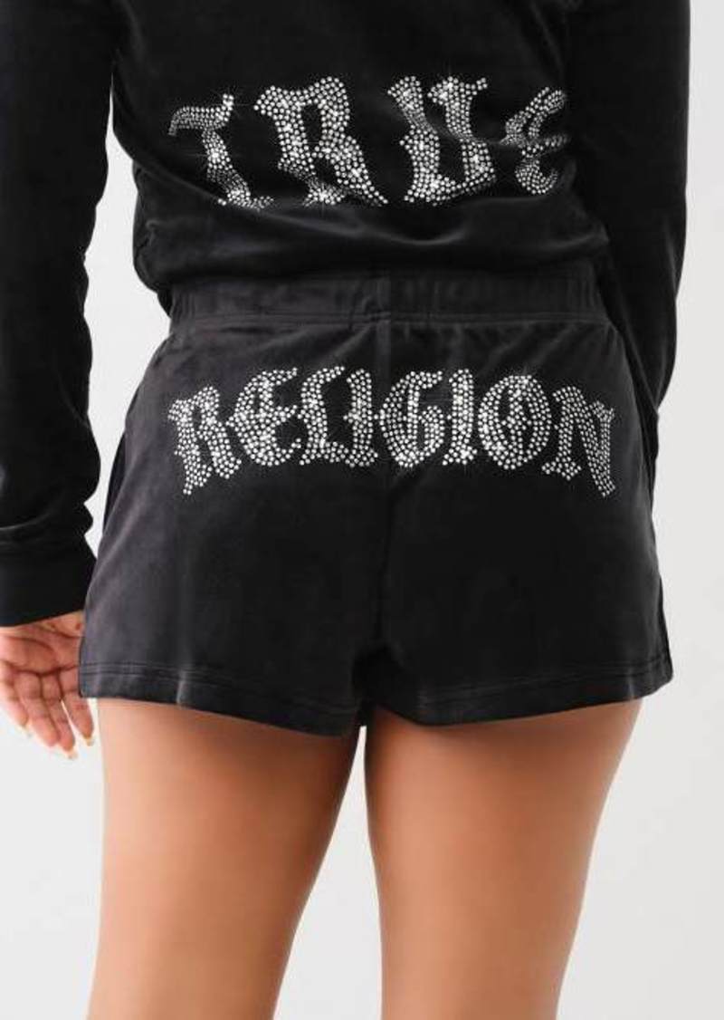 True Religion Women's Crystal Logo Velour Sweat Short