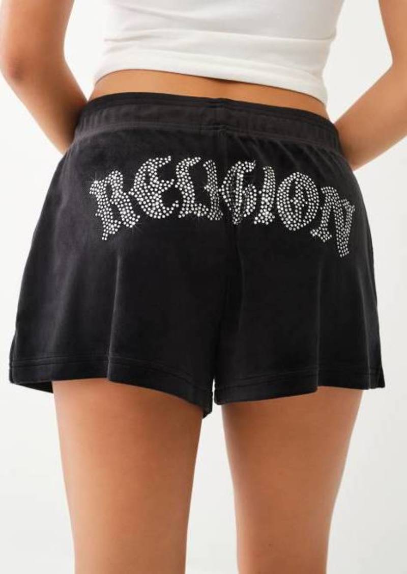 True Religion Women's Crystal Logo Velour Sweat Short