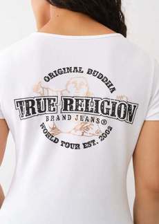 True Religion Women's Crystal Metallic Buddha Notch Tee