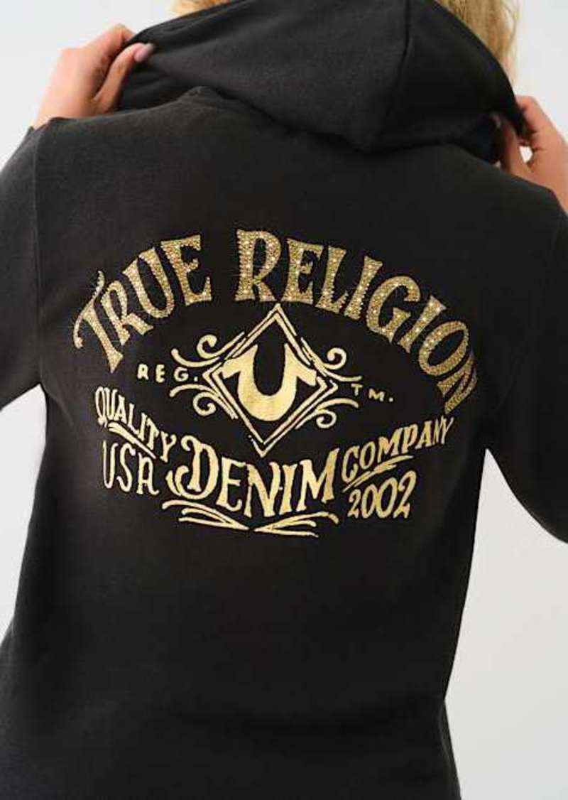 True Religion Women's Crystal Metallic Zip Hoodie