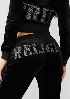 True Religion Women's Crystal Velour Logo Track Pant