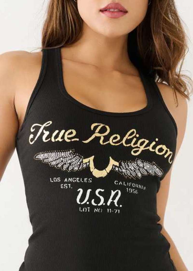 True Religion Women's Crystal Wing Horseshoe Tank Top
