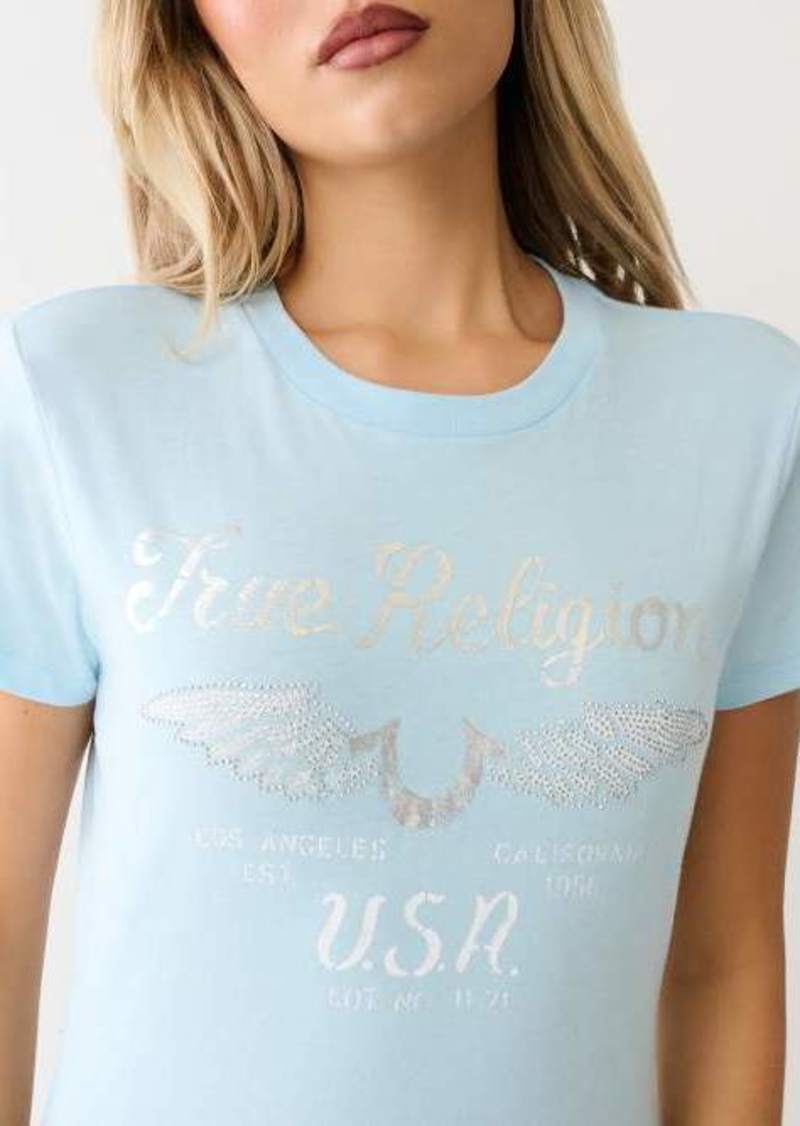 True Religion Women's Crystal Wing Hs Crew T-Shirt