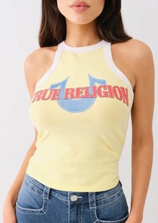 True Religion Women's Denim Horseshoe Applique Ringer Tank Top