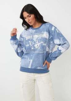 True Religion Women's Jean Graphic Boyfriend Sweater