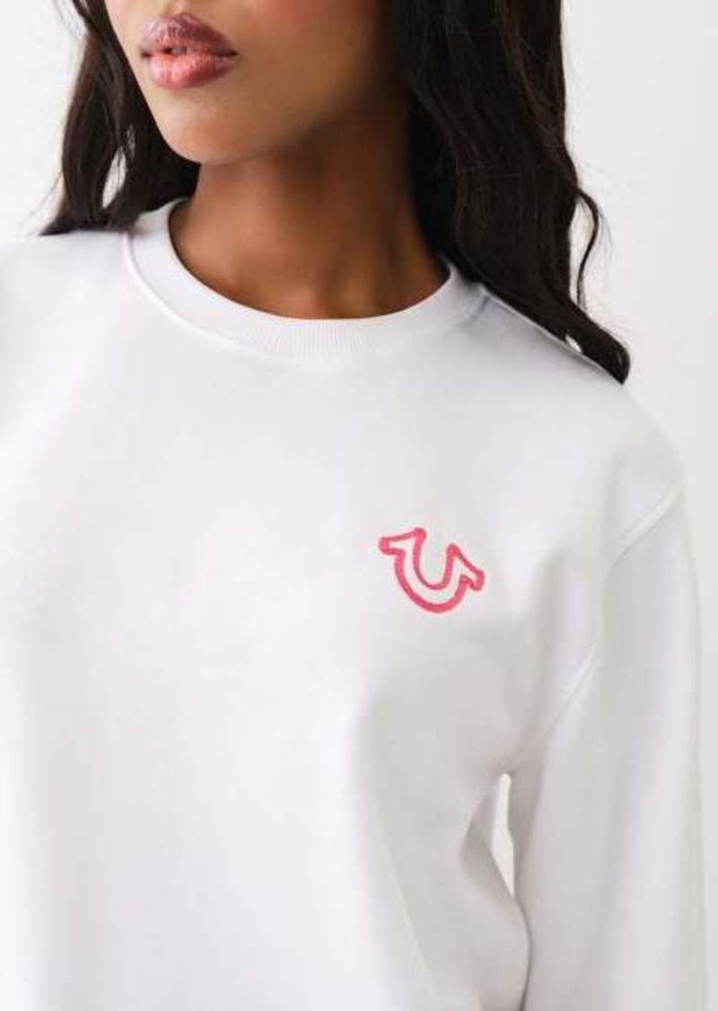 True Religion Women's Embroidered Fleece Boyfriend Sweater