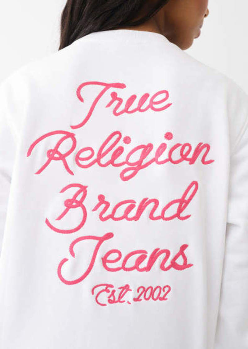 True Religion Women's Embroidered Fleece Boyfriend Sweater