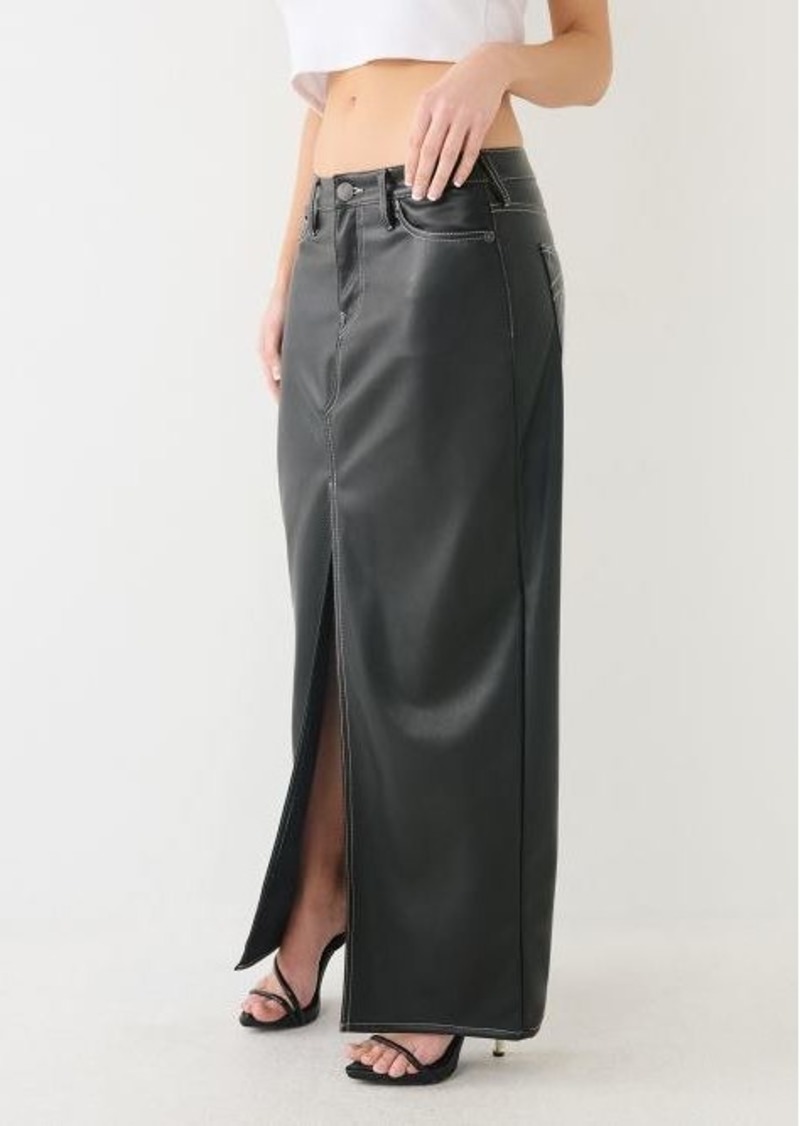 True Religion Women's Faux Leather Maxi Skirt