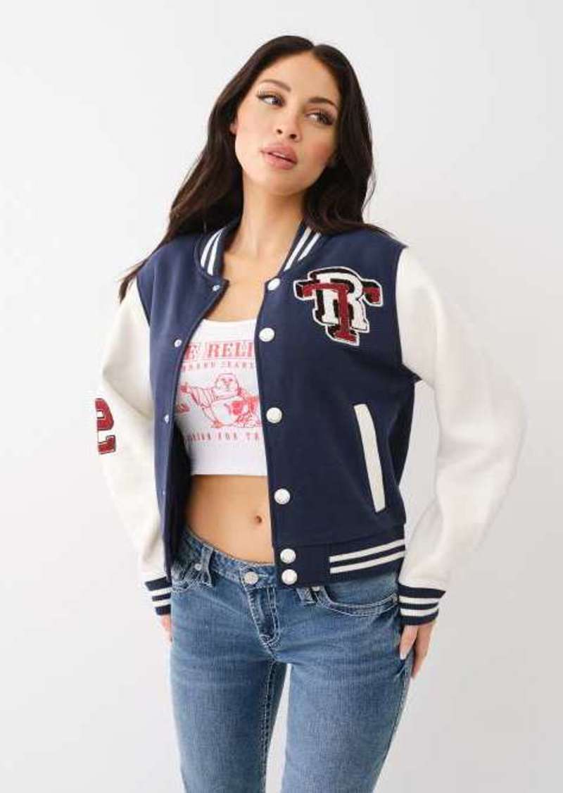 True Religion Women's Fleece Patch Varsity Jacket