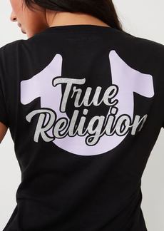 True Religion Women's Glitter Logo V Neck Tee