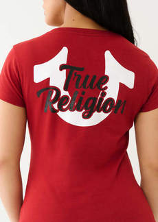 True Religion Women's Glitter Logo V Neck Tee